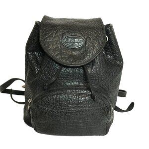 Overland Black Leather Backpack With Drawstring & Zip Pocket